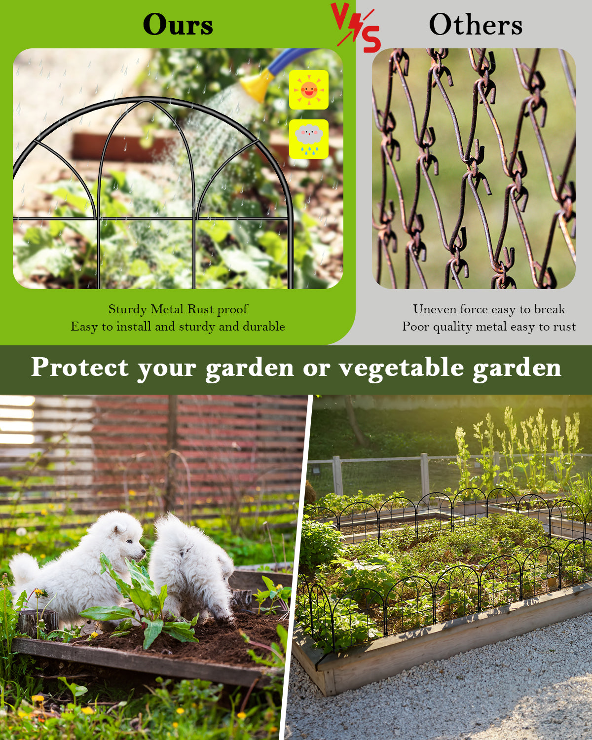 20-Pack Decorative Garden Fence - 6-Grid Style Metal Animal Barrier - Rustproof Outdoor Fencing for Yard & Flower Beds, Black