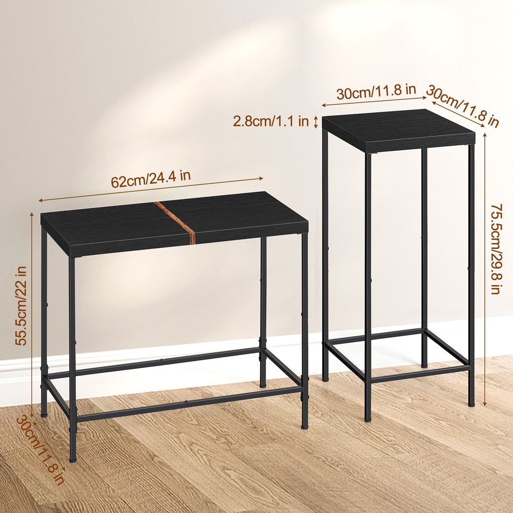 Small Entryway Table Skinny Console Table for Hallway Living Room Table Set of 2 Wood Black Modern Night Stand for Dorm Office Bedroom