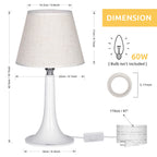 Pair of Contemporary White Table Lamps with Clear Acrylic Bases and Cloth Shades, Versatile Small Nightstand Lights for Kids' Rooms, Offices, or Bedrooms