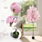 6FT Artificial Cherry Blossom Tree, 1.8M Tall Fake Pink Cherry Blossom Tree with Pot, Faux Floral Tree for Indoor Outdoor Home Wedding Party Decor