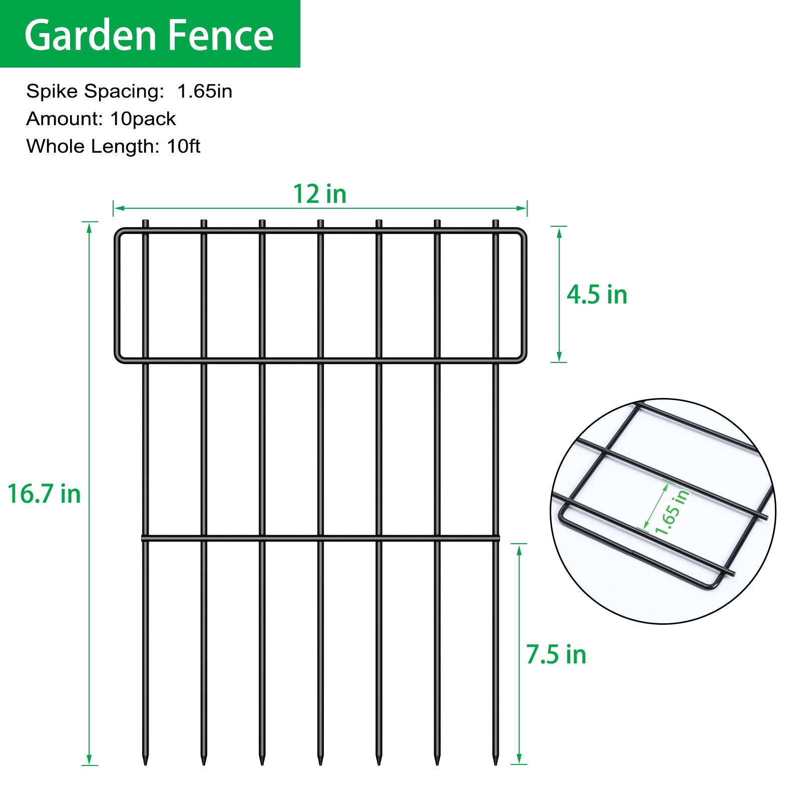 10-Pack Garden Fence Animal Barrier, Rustproof Metal Short Panels No-Dig Fencing for Yard & Flower Beds,