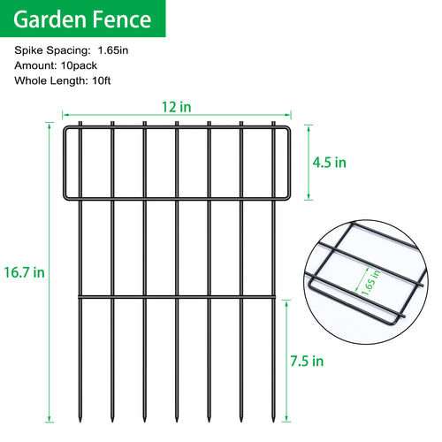 10-Pack Garden Fence Animal Barrier, Rustproof Metal Short Panels No-Dig Fencing for Yard & Flower Beds,