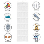 Clear Wall-Mount Pocket Organizer with Hooks, Multi-Purpose 24-Pocket Over-the-Door Hanging Storage Solution for Home and Office Organization