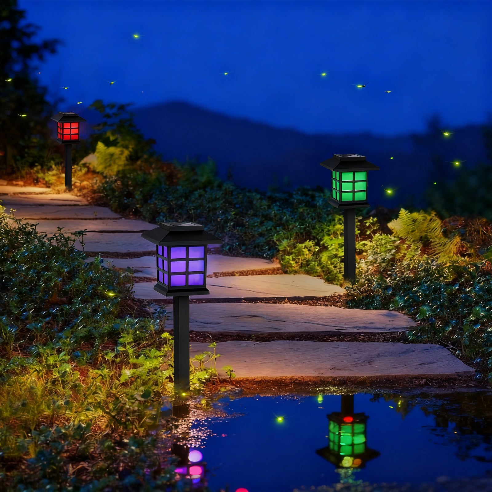 12-Pack Solar Pathway Lights Outdoor, IP44 Waterproof Colored Solar Walkway Lights, Auto On/Off Landscape Spotlights for Yard, Pathway, Driveway & Patio