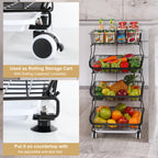 4-Tier Wire Rolling Fruit, Veggie Storage Cart: Space-Saving Sleek Organizer for Kitchen Counter, Pantry (with Wheels for Easy Mobility£©