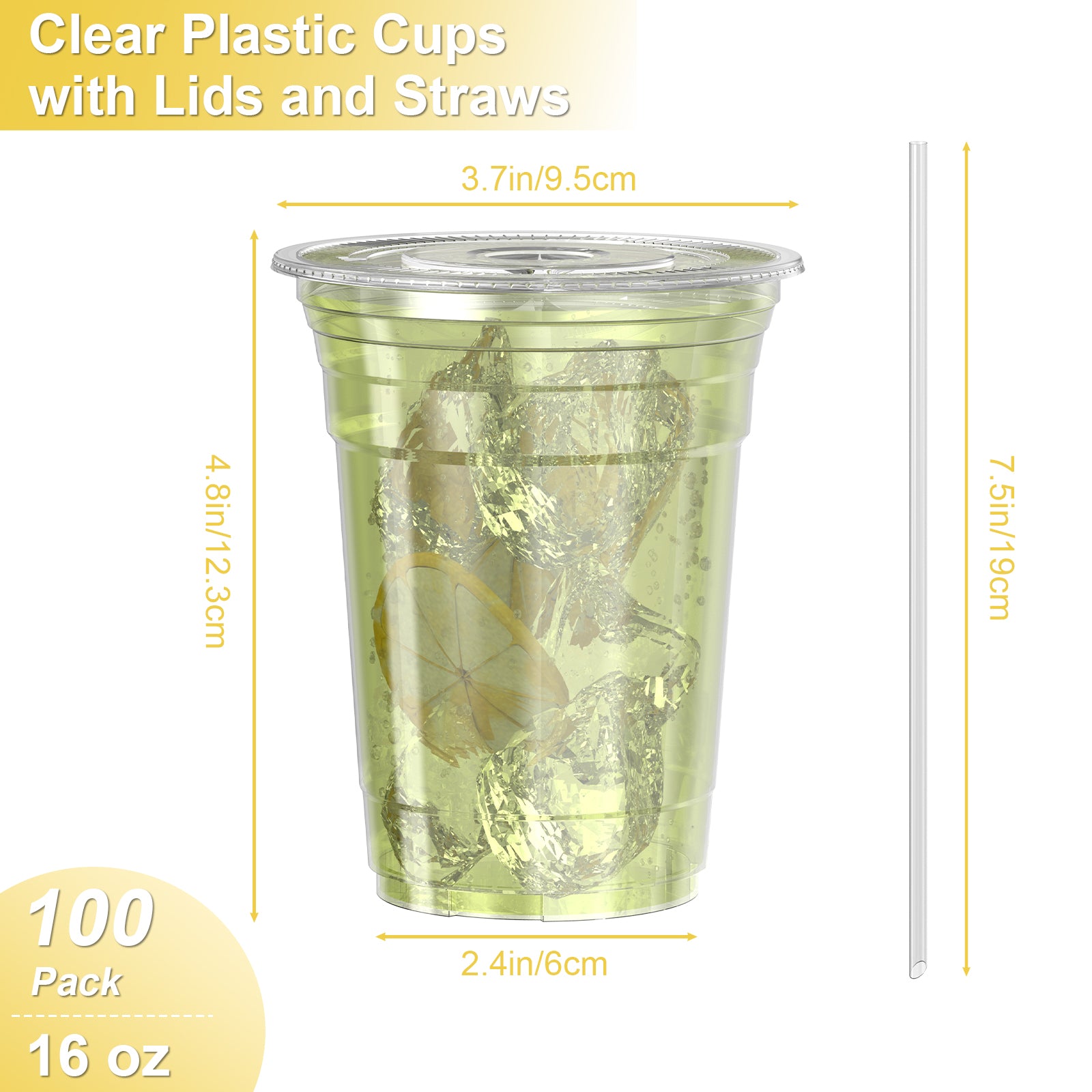 100-Pack 16oz/20oz/24oz Clear Plastic Cups with Lids & Straws - Leak-Proof Disposable Cups for Iced Coffee, Smoothies & Boba Tea