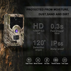 1080P HD Trail Game Camera - 12MP Motion Activated Hunting Camera with 120Â¡Ã£ Wide Angle & Night Vision - IP45 Waterproof for Wildlife