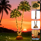 Artificial Christmas Palm Tree - Double-Trunk Lighted Tropical Xmas Trees