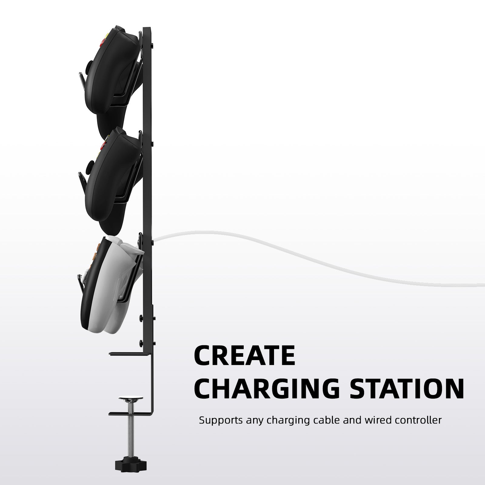 3 Tier Clamp-on Game Controller Holder, Metal Desk Mount Gamepad Organizer Stand Compatible with Xbox PS5 PS4 Switch Controllers, No Drilling Gaming Accessory Storage Rack for Desk Game Room