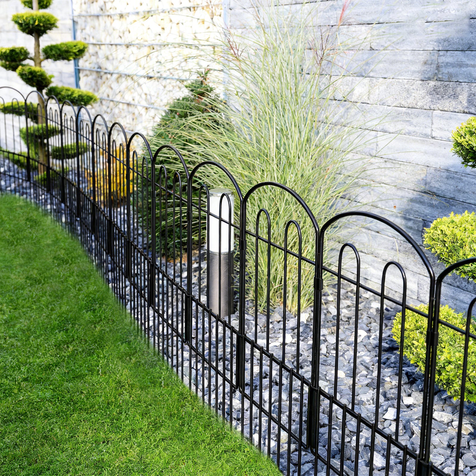10-Pack Decorative Garden Fence Panels, Rustproof Metal Flower Bed Border, Interlocking Patio Fencing for Yard Landscape and Animal Barrier,