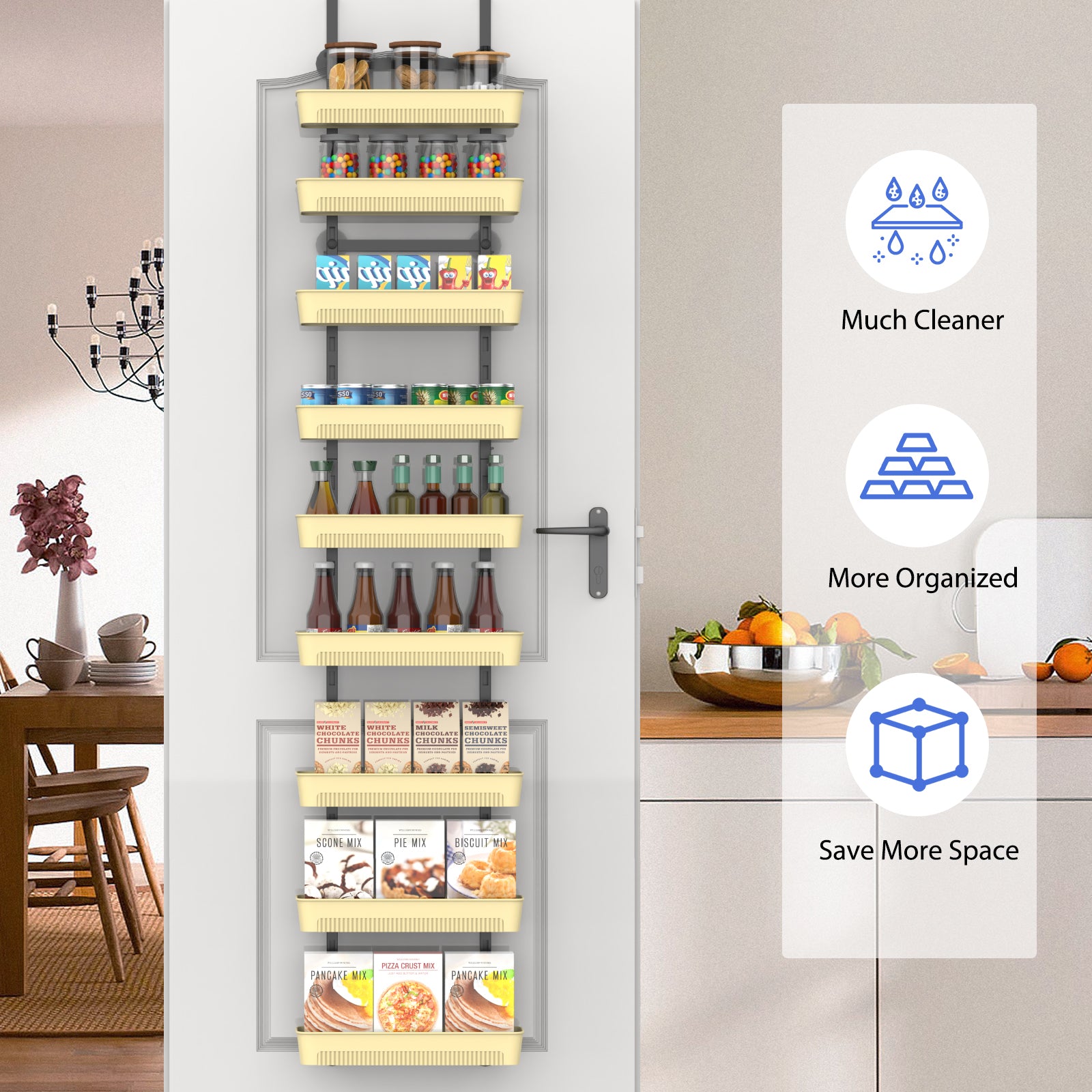 9-Tier Over The Door Pantry Organizer, Extra Large Adjustable Spice Rack Shelves for Kitchen