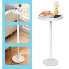 Modern Round Drink Table with Faux Marble Base - Slim Pedestal Side Table for Small Spaces, White,
