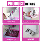Portable Multi-Functional Sewing Machine - 12 Built-in Stitches & 2 Speeds - Electric Crafting Machine for Adults & Beginners, Pink