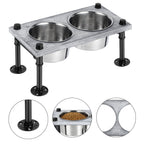 Pet Rice Bowl with 2 Stainless Steel Bowls and Non-Slip Feet Removable Wooden Pet Feeder with Drinking and Feeding Station for Cats and Dogs, Gray