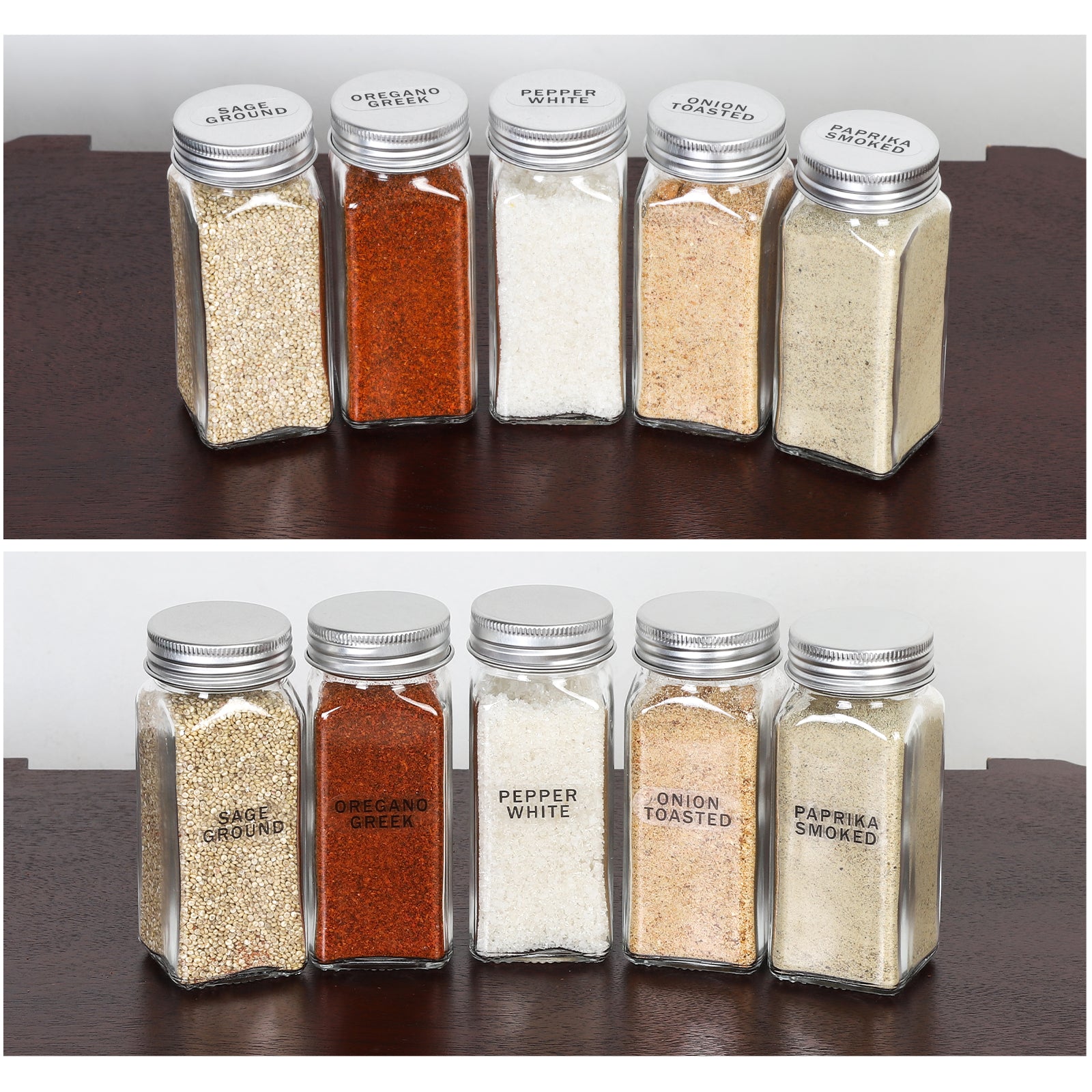 24 Pack Glass Spice Jars with Metal Lids, 4oz Square Seasoning Bottles with Funnel & Labels for Pantry