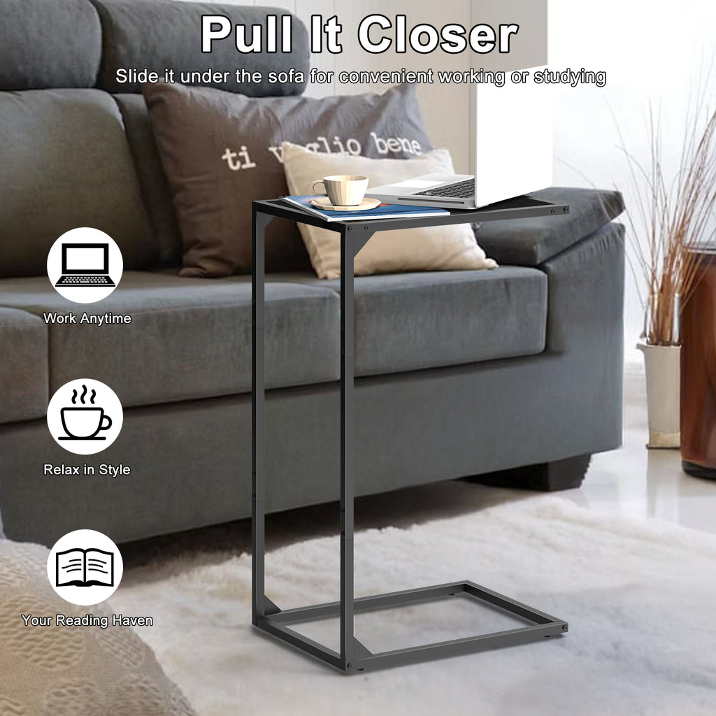 C-Shaped Side Tables for Small Spaces (Set of 2) - Black Industrial Snack Table, Sofa & Bedside Use