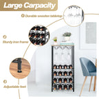 Freestanding Wine Rack Floor Stand with Glass Hanging Holder, Gray Oak Wood Top Metal Wine Storage Organizer, Holds 16 Wine Bottles & 9 Stem Glasses, Bar Cabinet Rack for Kitchen Dining Living Room