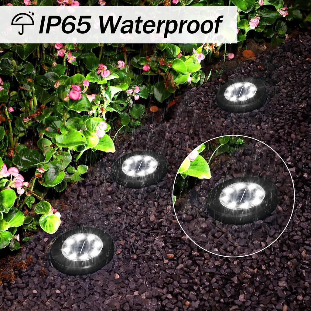 8 Pack Solar Ground Lights, 8 LED Waterproof Solar Disk Lights, IP65 Outdoor Landscape Lighting for Garden, Pathway, Yard & Walkway (Cool White/Warm White)