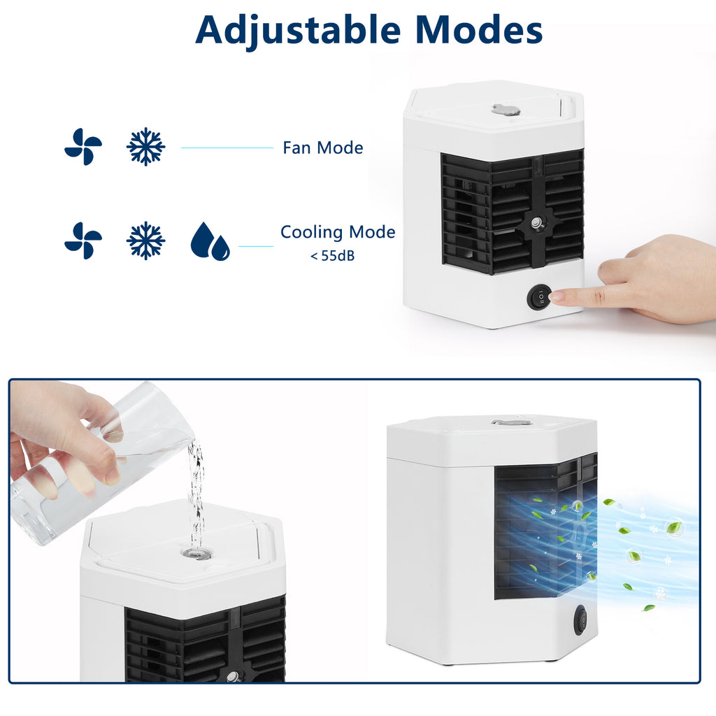 Portable Mini Air Conditioner Fan, Personal USB Evaporative Air Cooler with Ice Box and 2 Speeds for Office and Dorm,
