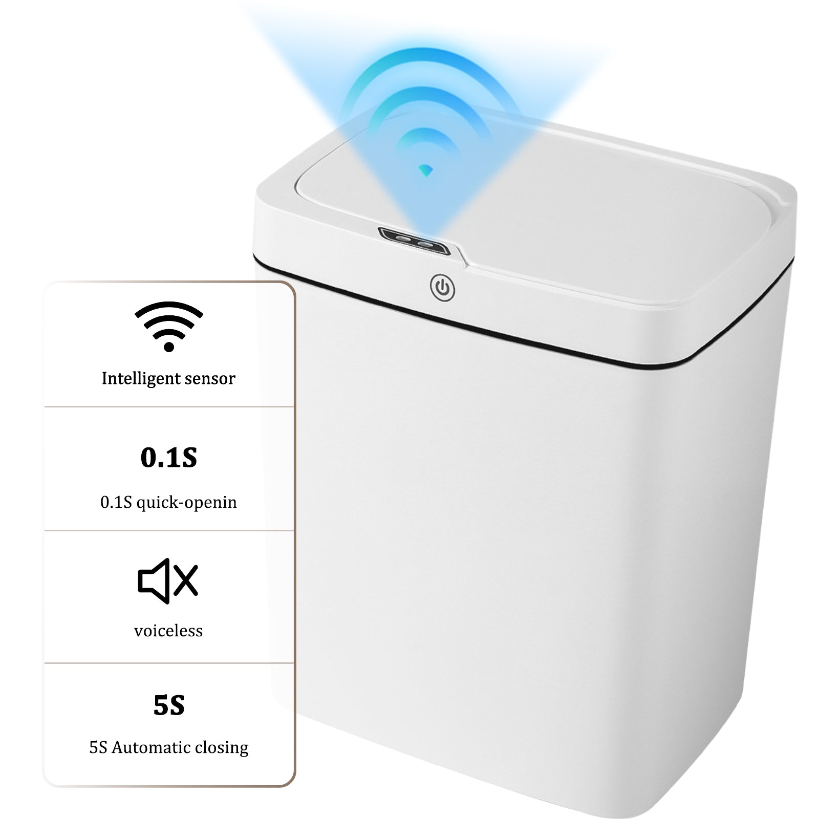 4-Gallon Touchless Smart Bathroom Trash Can - Automatic Motion Sensor Garbage Bin with Lid - Slim Waterproof Plastic Trash Can for Office & Kitchen