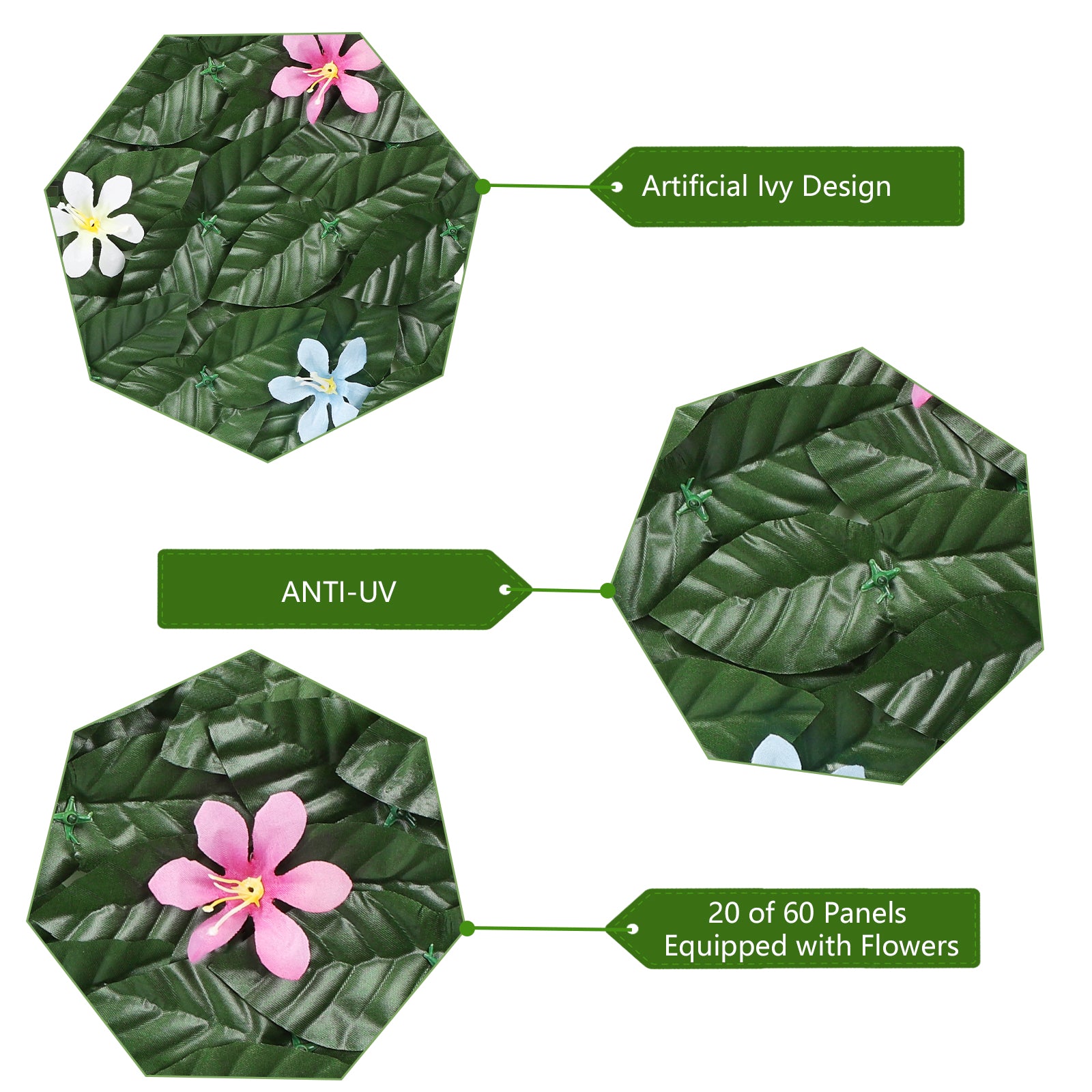 12.6inch x 16.5inch Artificial Ivy Fence-Dark Leaves (24pieces) - Faux Vine Privacy Screen with Flowers for Balcony & Deck