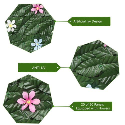 12.6inch x 16.5inch Artificial Ivy Fence-Dark Leaves (24pieces) - Faux Vine Privacy Screen with Flowers for Balcony & Deck
