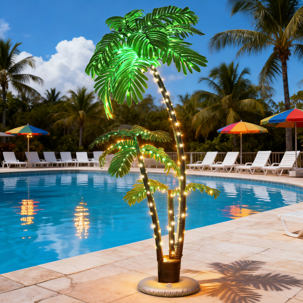 6FT Lighted Palm Tree - LED Artificial Faux Tree Lights for Outdoor Patio & Bar Decor w/ 8 Modes