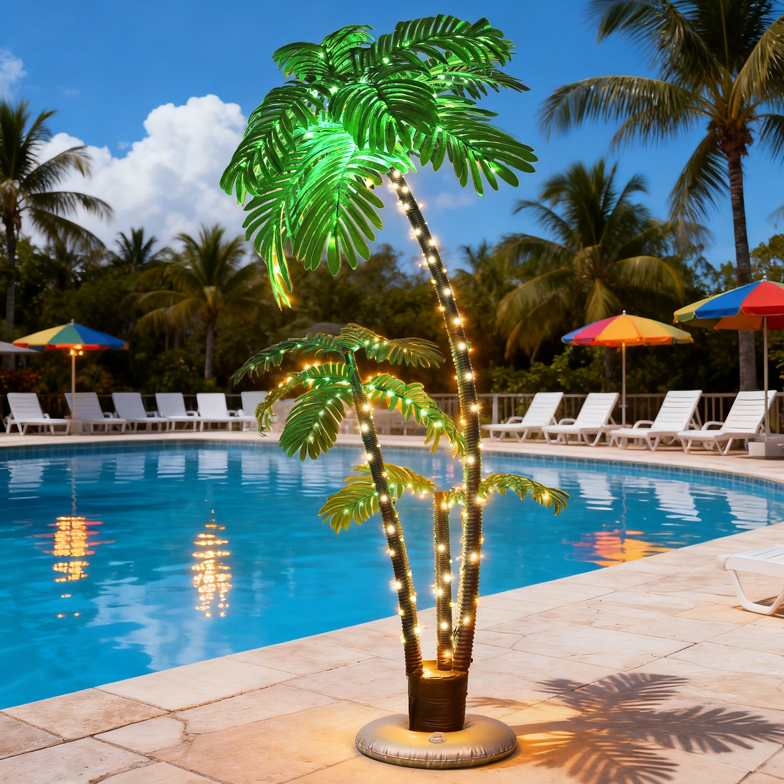 6FT Lighted Palm Tree - LED Artificial Faux Tree Lights for Outdoor Patio & Bar Decor w/ 8 Modes