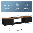 Farmhouse Floating TV Stand & Media Console with Power Outlets - Rustic Brown Wall Mount w/ Drawers