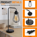 Vintage Industrial Table Lamp with Marble Base — Black Metal Nightstand Light for Office and Bedroom.