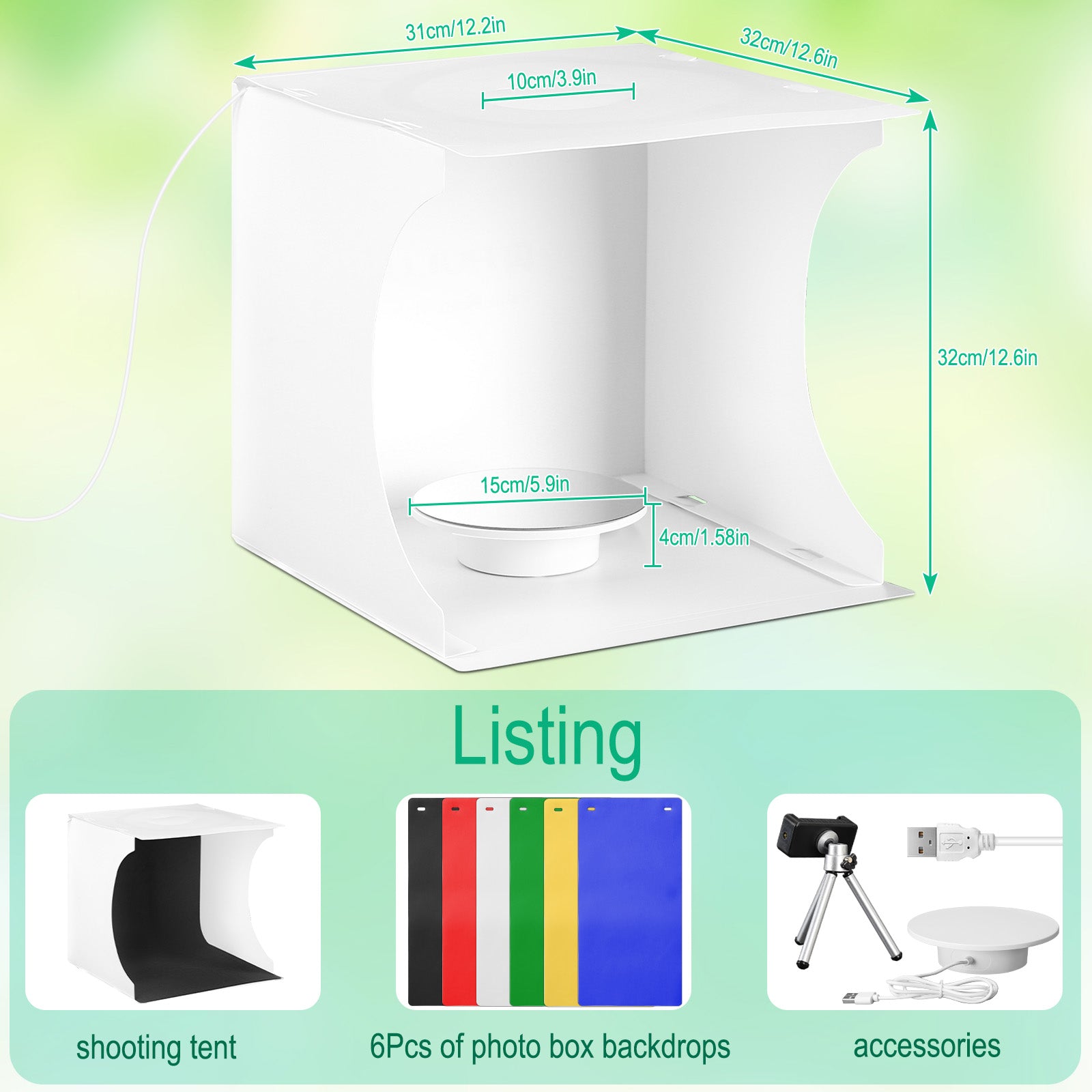 12" Pro Photography Lightbox Kit with Motorized Turntable, Phone Holder & Mirrored PVC for 3D Models