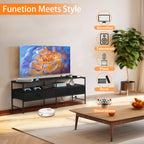 TV Cabinet. Suitable for TVs Up To 55 in. Entertainment Center, Industrial Media TV Cabinet Table. with Open Storage Shelves for Living Room, Bedroom TV Stand, Black