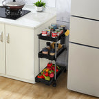 3 Tier Rolling Cart Organizer, Plastic Rolling Cart with Lockable Wheels, Laundry Room Bathroom Organizers and Storage Mobile Shelving Unit for Kitchen Bathroom Living Room Office