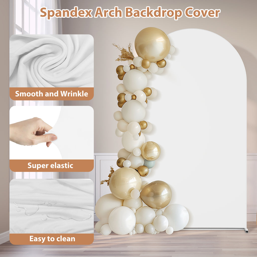 7.2ft Metal Arch Stand with White Cover Set, Stretchable Backdrop Frame for Wedding Ceremony