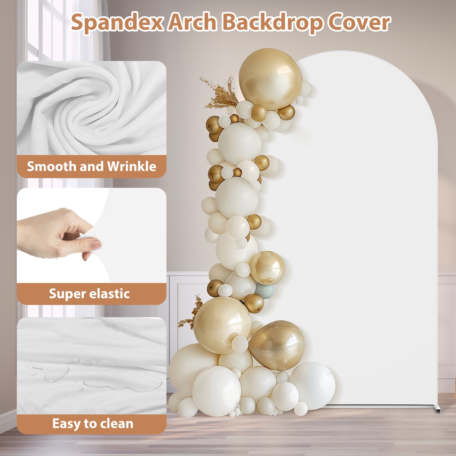 7.2ft Metal Arch Stand with White Cover Set, Stretchable Backdrop Frame for Wedding Ceremony