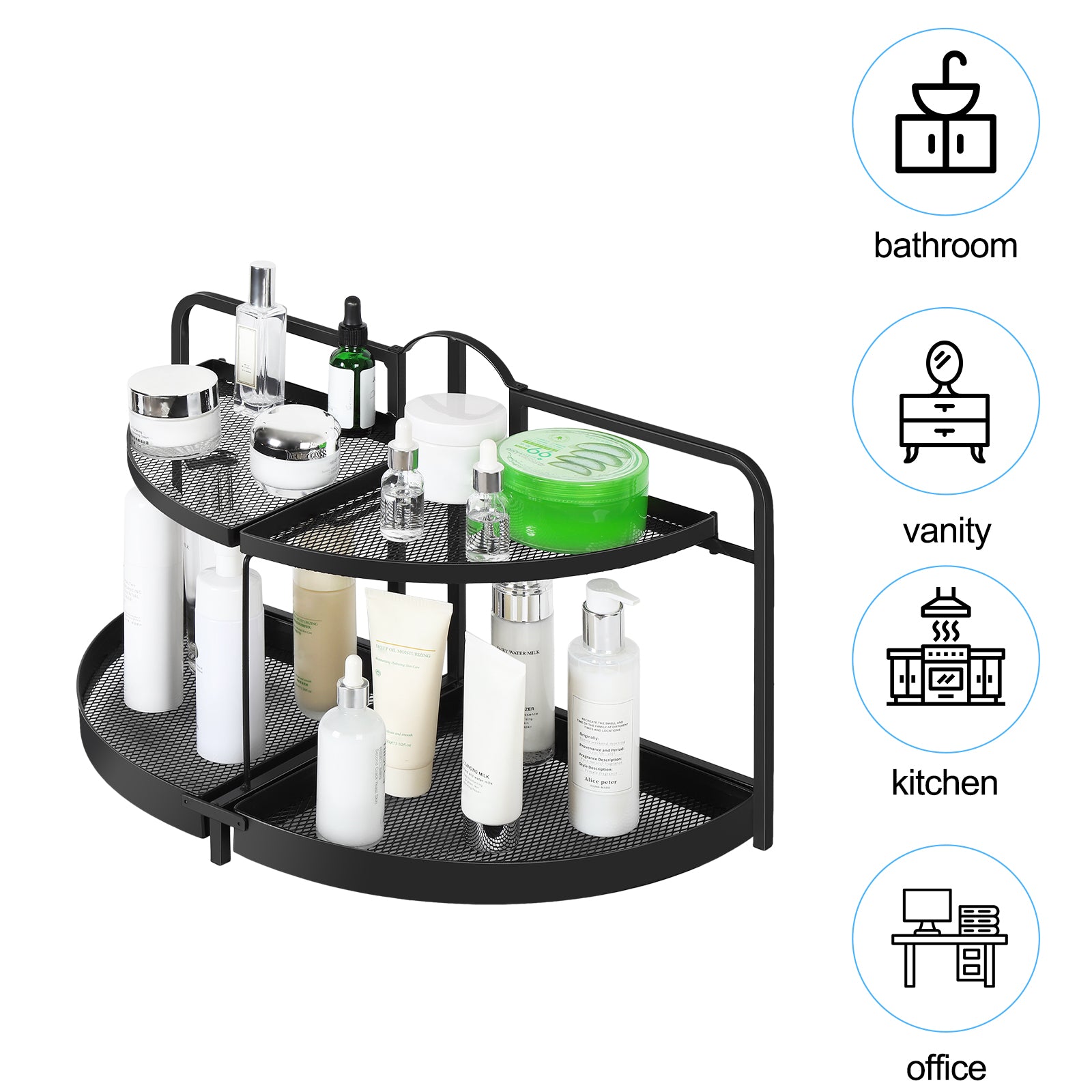 2-Tier Corner Bathroom Counter Organizer - Space-Saving L-Shaped Vanity Shelf for Makeup & Skincare