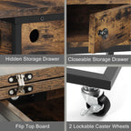 C-Shaped End Table with Drawer & Charging Station - Space-Saving Snack Table for Couch & Bed