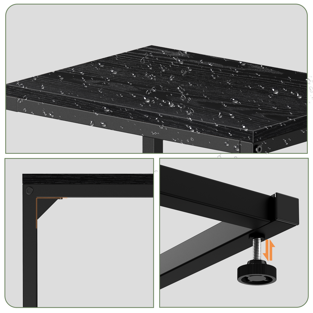 2-Pack C-Shaped Side Tables with Wood Textured Top - Slim Sofa End Tables for Small Spaces, Convenient Snack Tray for Living Room & Bedroom, Black