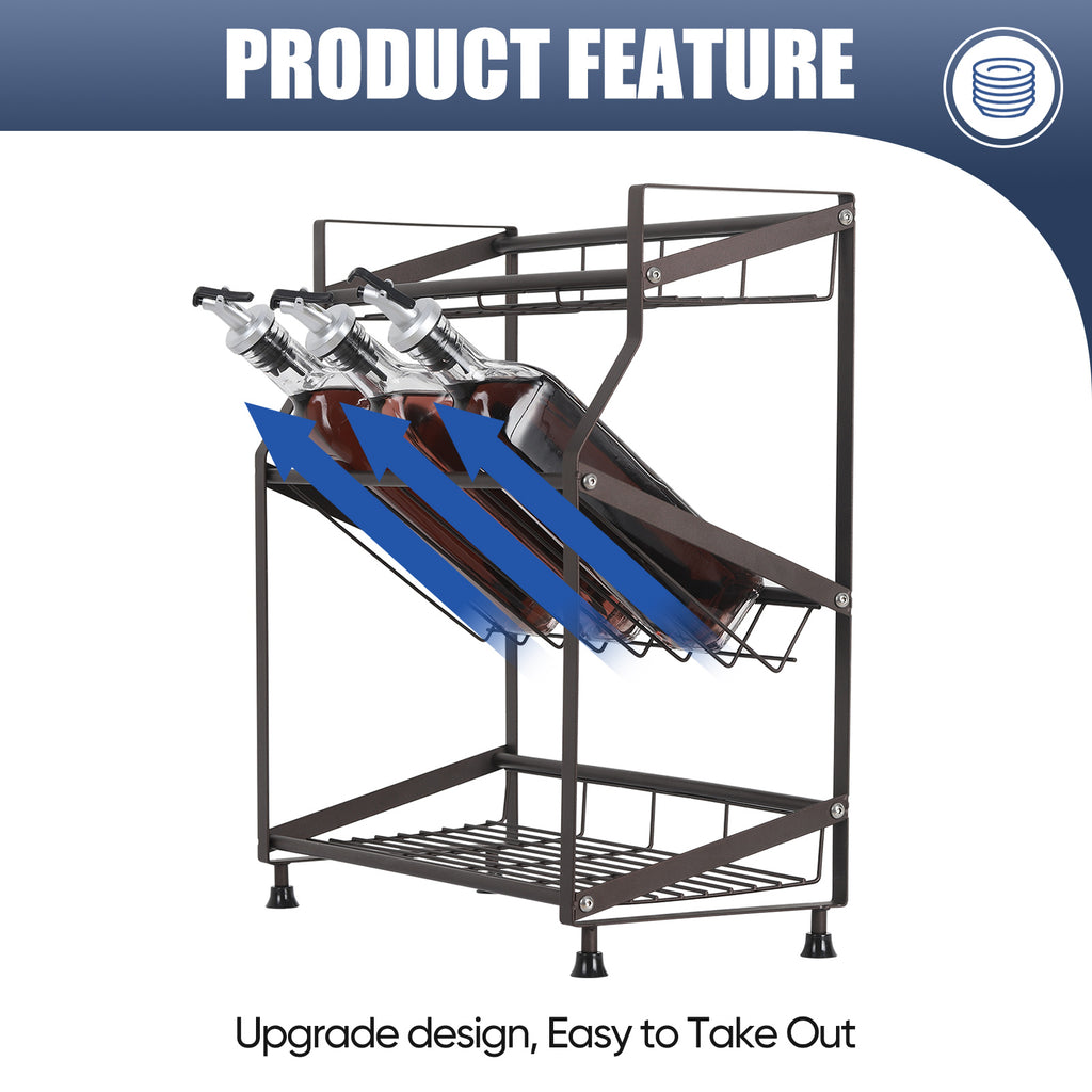 3-Tier Black Metal Spice Rack - Countertop Kitchen Organizer, Standing Jars & Bottle Storage Holder