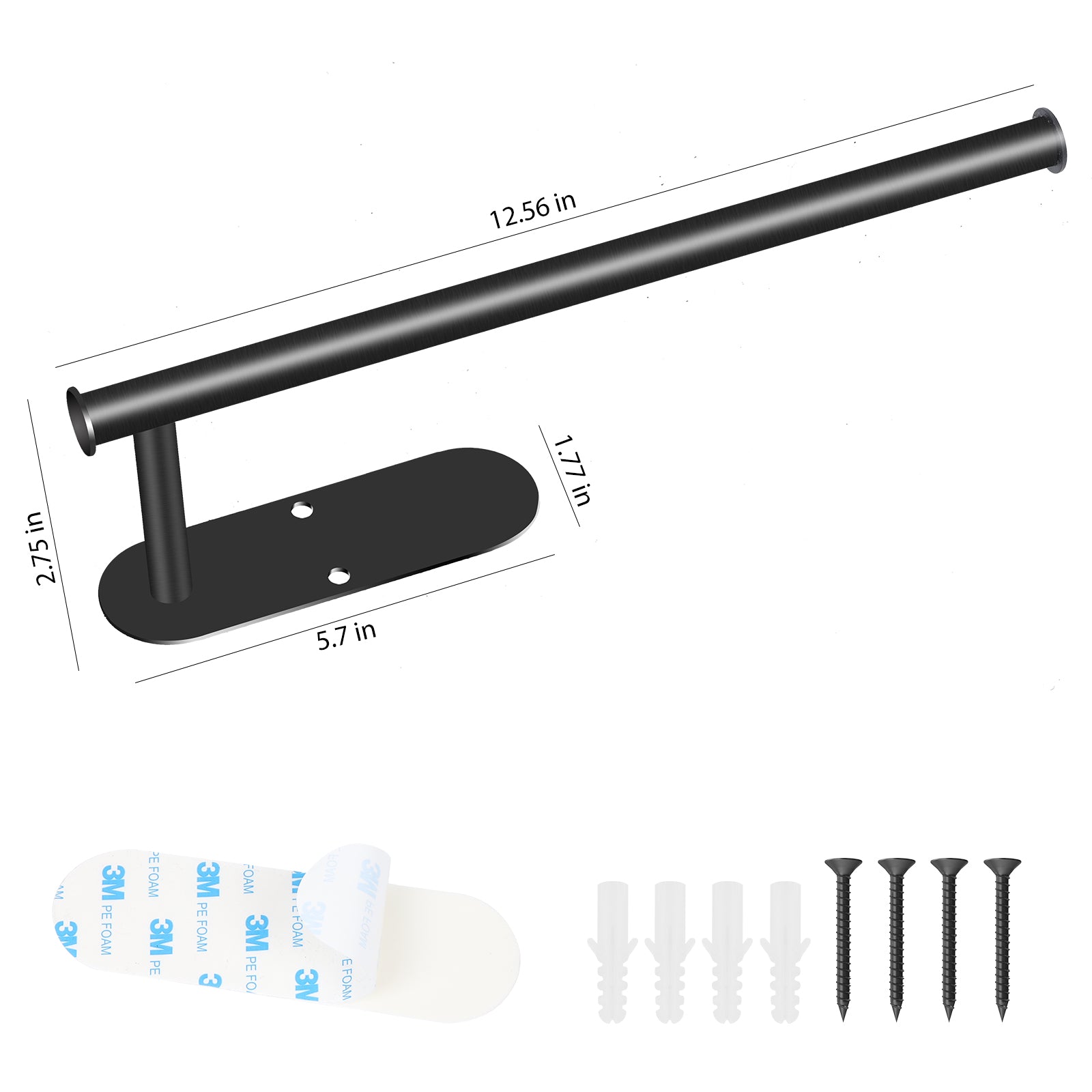 2-Pack Matte Black Adhesive Paper Towel Racks, Under Cabinet and Wall Mount Tissue Bar for Kitchen and Bathroom