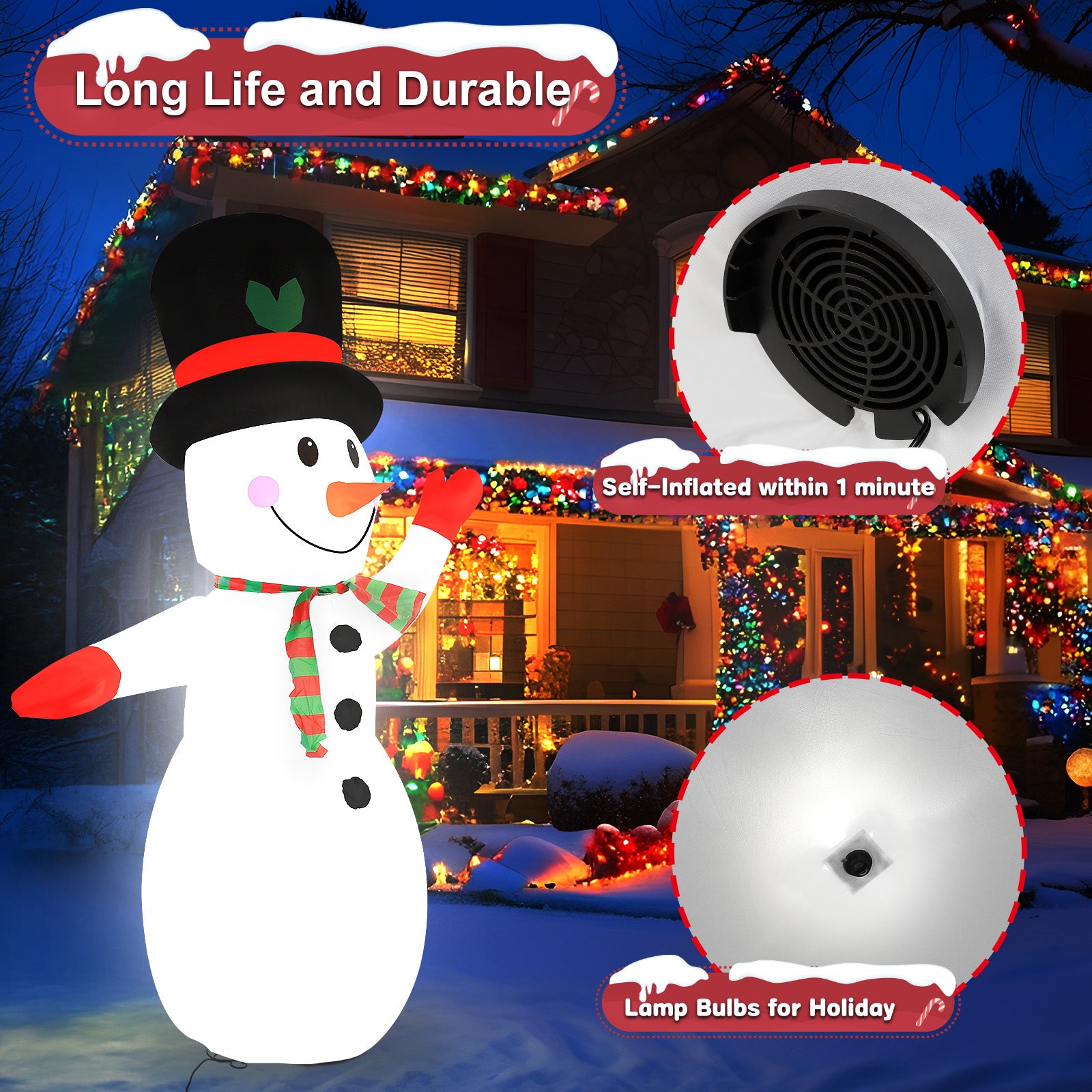 8FT Giant Christmas Inflatable Snowman with Waving Arm & LED Lights, Outdoor Winter Yard Decor