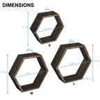 Set of 6 Black Hexagon Floating Shelves - Rustic Wood Honeycomb Wall Mounted Home Decor Storage