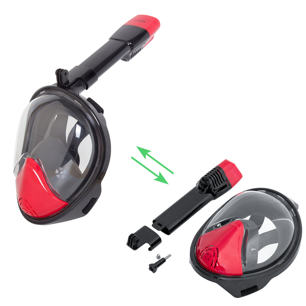 Full Face Snorkel Mask with Latest Dry Top System, Foldable 180 Degree Panoramic View Snorkeling Mask with Camera Mount Safe Breathing Anti-Leak Anti-Fog