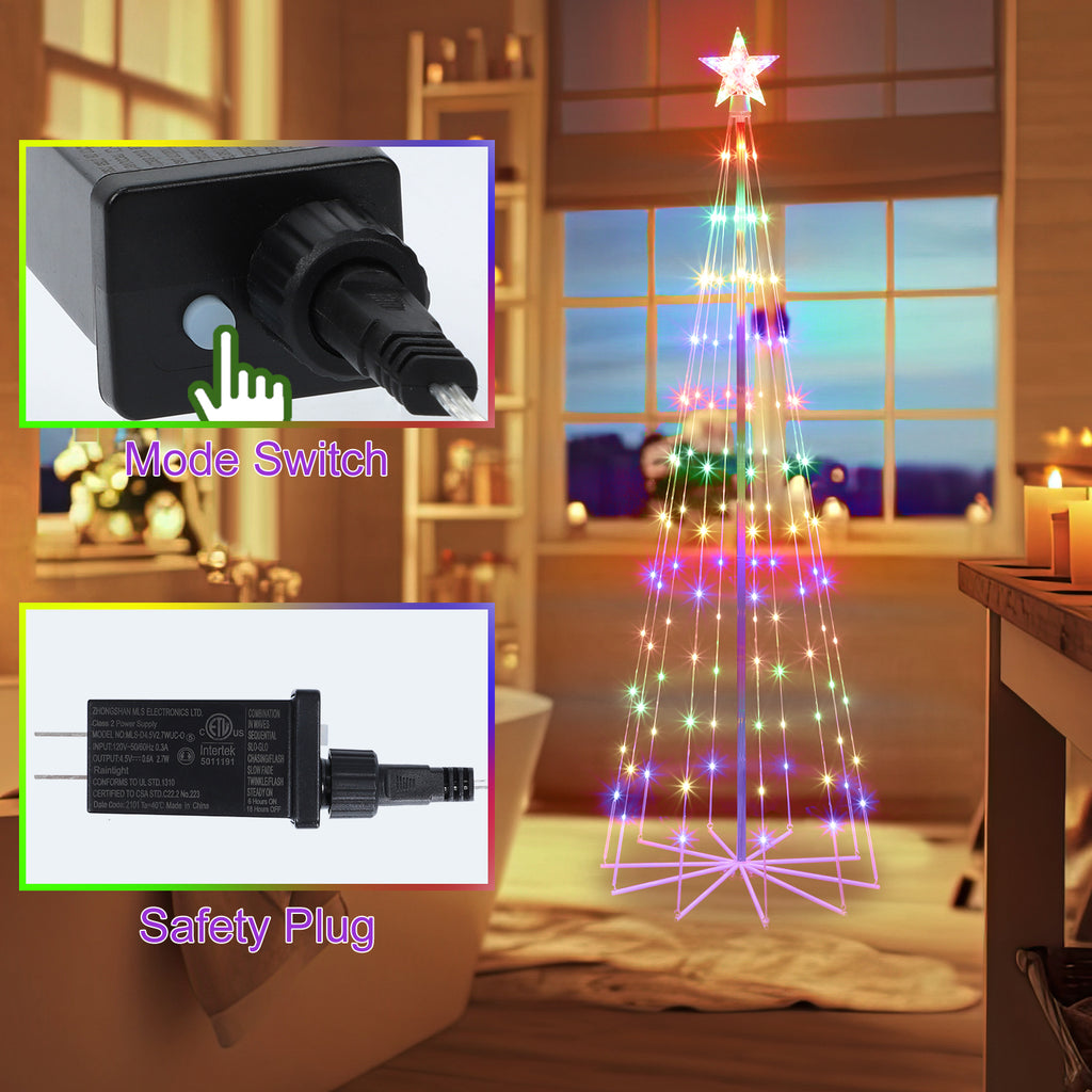6' Animated LED Outdoor Christmas Tree - Multicolor Lightshow Cone Tree with Topper Star