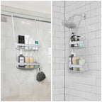 2 Tier Hanging Plastic Shower Shelves, Floating Shelves, Bathroom Shower Hanging Basket with Hooks and Soap Container