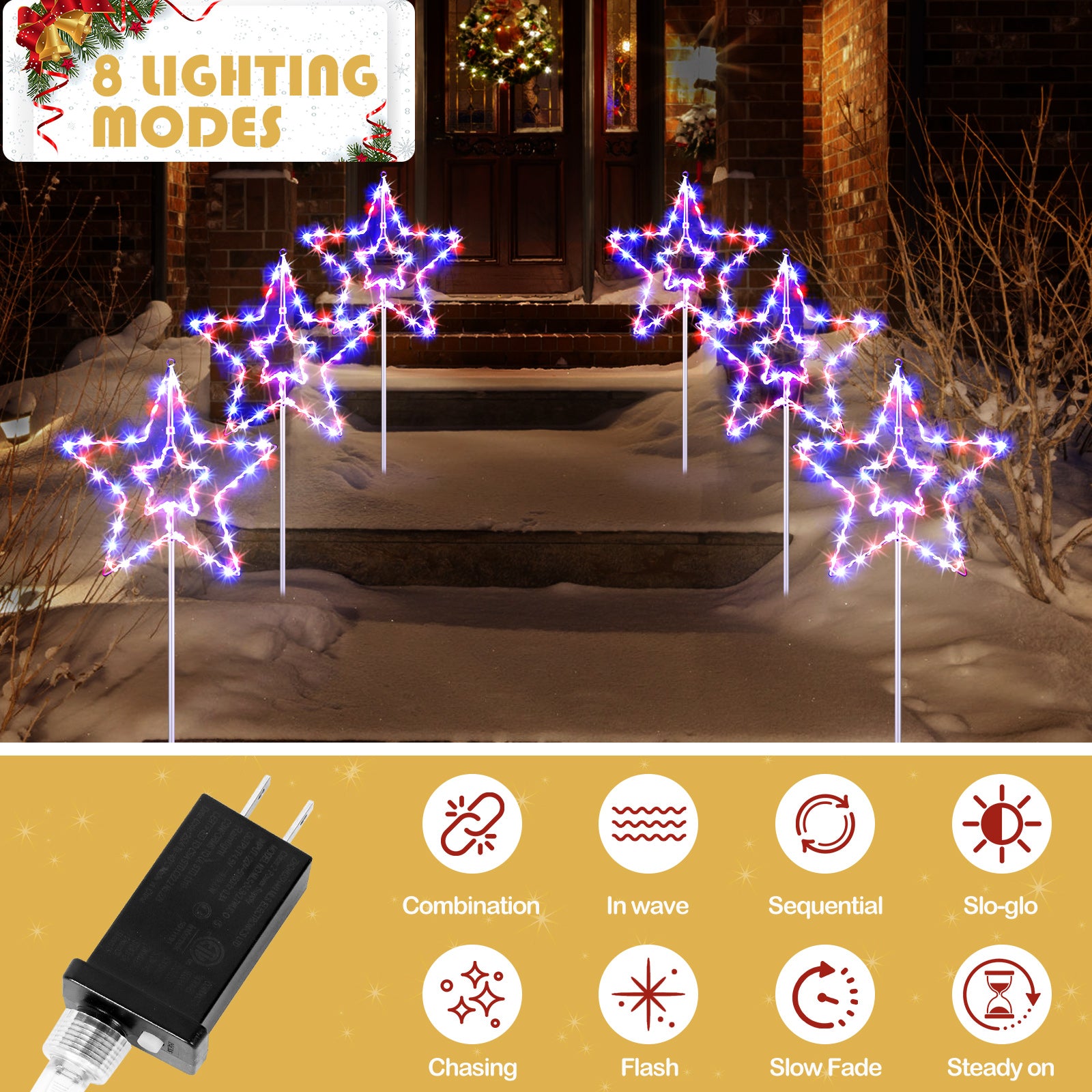 3-Pack Plug-In Large Star Pathway Lights, Multi-Color Outdoor Landscape Lighting for Garden, Lawn, and Walkway Decor,