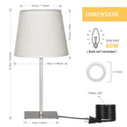 Modern Metal Square Base Nightstand Lamp Set of 2 with Fabric Shades for Bedroom and Office