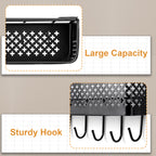 Wall Mounted Key & Mail Holder Set of 2 - Decorative Metal Entryway Organizer with 5 Hooks, Black