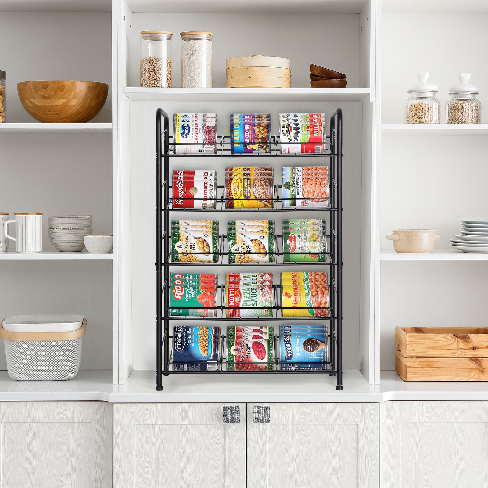 5-Tier Stackable Can Rack Organizer, Metal Pantry Can Storage Dispenser for Kitchen Cabinet