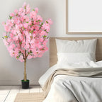 4FT Artificial Cherry Blossom Tree - Faux Pink Sakura Plant with Pot, Fake Flower Tree for Indoor Home, Living Room, Bedroom & Office Decor